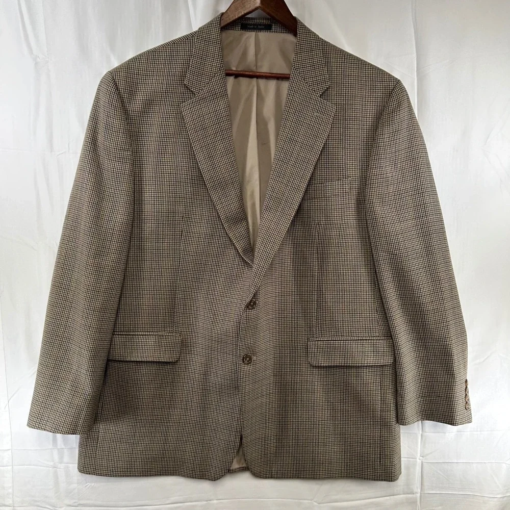 Lauren Ralph‎ Lauren Sport Coat Mens 48L Brown Houndstooth 100% Wool Blazer